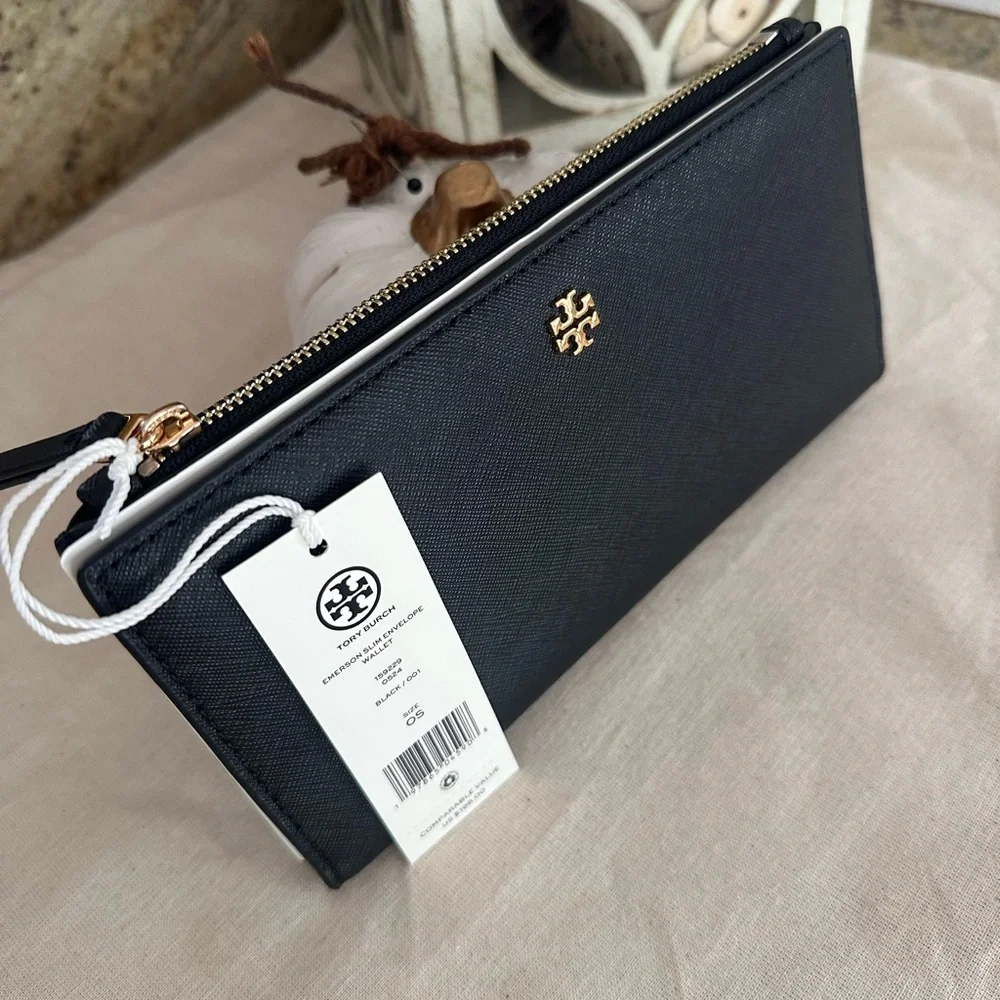 New Tory burch emersonn slim wallet with zipper in black - Picture 3 of 4